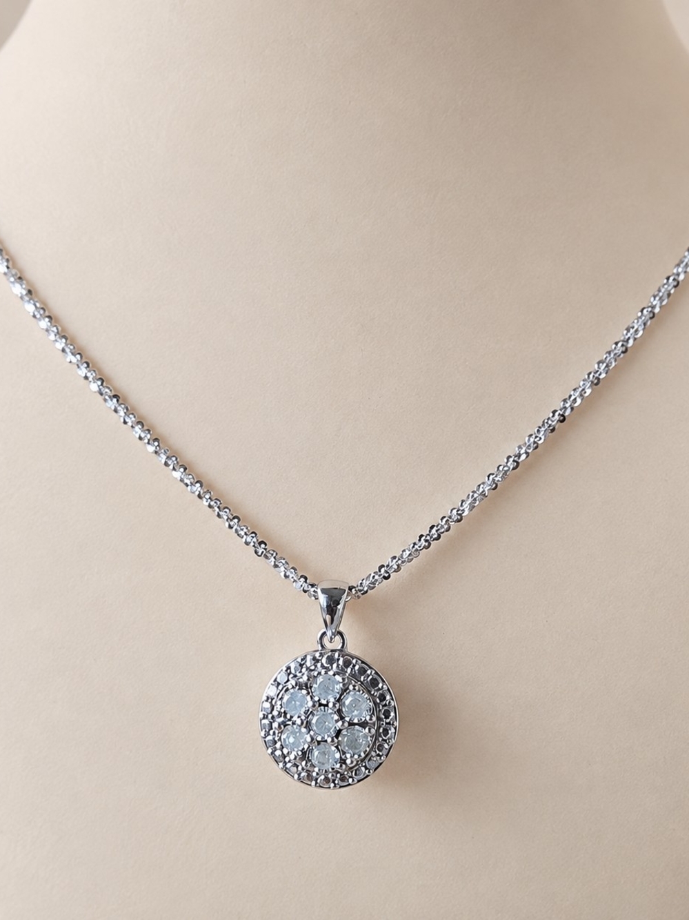 20" Sterling Silver Pendant Necklace with Halo Moissanite Pendant